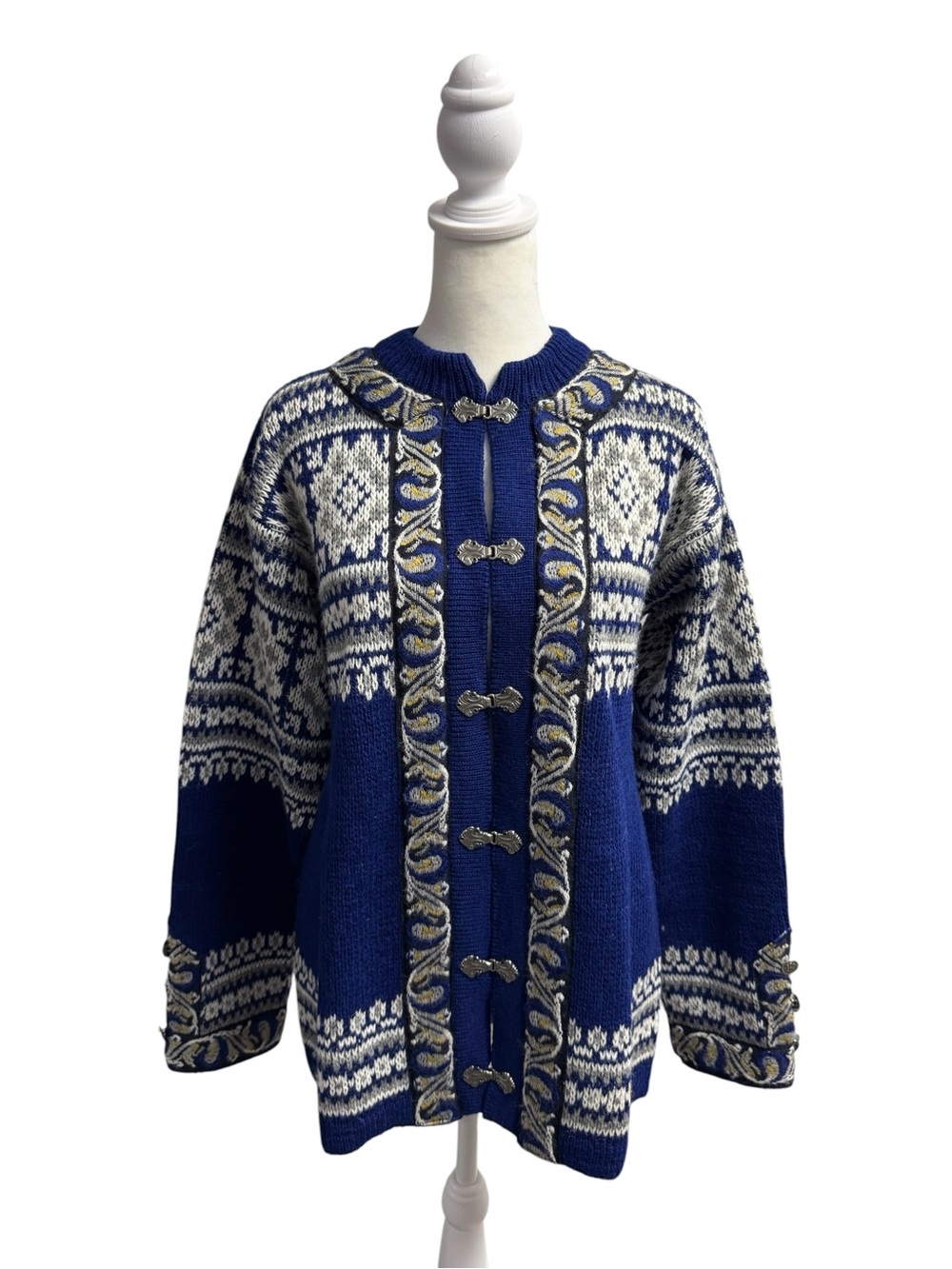 Nordstrikk Vintage Norway Toggle Long Sleeve Virgin Wool Sweater Blue Large